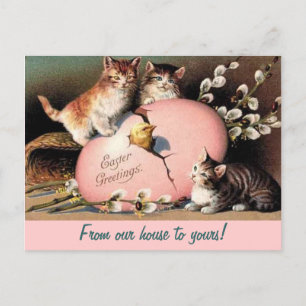 Osterkätzchen Vintage-Grußpostkarte Feiertagspostkarte