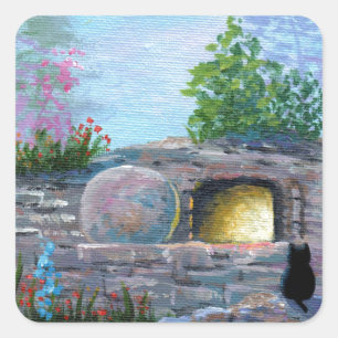 Osterkatze Christlich Art Leere Grabmal Quadratischer Aufkleber