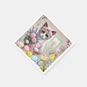 Osterkatze mit Eiern Serviette (Ecke)