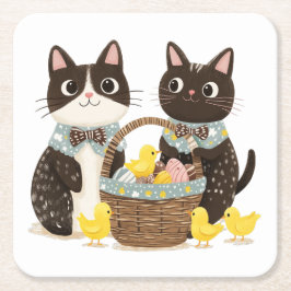 Osterkatzen Osterkörbe Kindermädchen Rechteckiger Pappuntersetzer