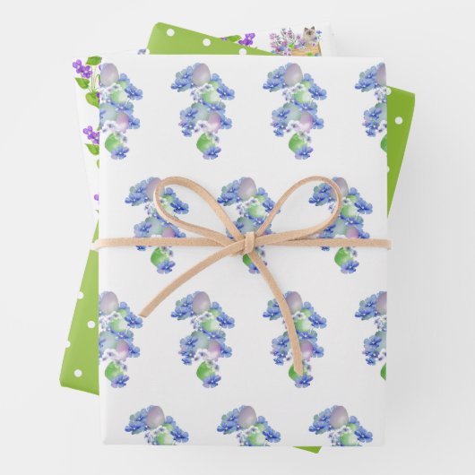 Osterkatzen und -eier in Lavendel, Blau und Grün Geschenkpapier Set (Beispiel)