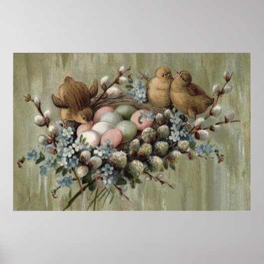 Osterkick Nest gefärbtes Ei Vergessen-Me-Nots Poster (Vorne)