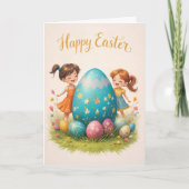 Osterkinder und buntes Ei Gruß Karte (Vorderseite)
