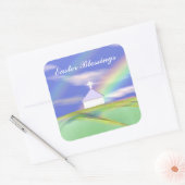 Osterkirche und Regenbogen Quadratischer Aufkleber (Umschlag)