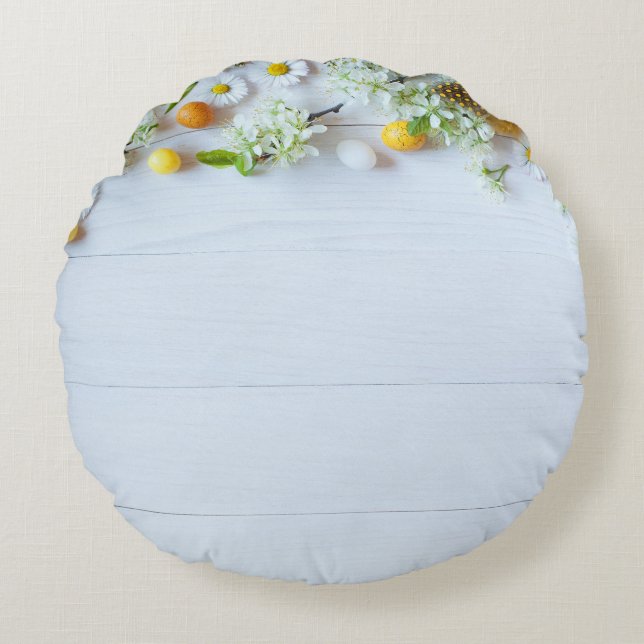 Osterkirschmuck: Gelbe Eier. Rundes Kissen (Vorderseite)