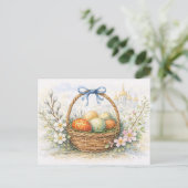 Osterkorb Bemalte Eier Aquarell Postkarte (Stehend Vorderseite)