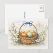 Osterkorb Bemalte Eier Aquarell Postkarte (Vorne/Hinten)
