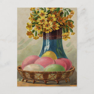 Osterkorb Eier Blumen Antik Feiertagspostkarte