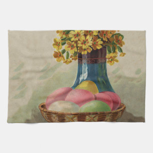 Osterkorb Eier Blumen Antik Geschirrtuch