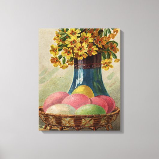 Osterkorb Eier Blumen Antik Leinwanddruck (Vorderseite)