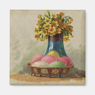 Osterkorb Eier Blumen Antik Magnet