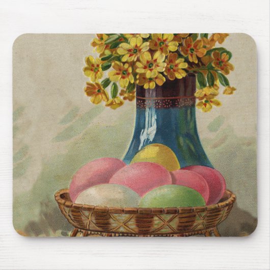 Osterkorb Eier Blumen Antik Mousepad (Vorne)