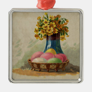 Osterkorb Eier Blumen Antik Ornament Aus Metall