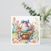 Osterkorb Eier & Frühlingsblumen Feiertagskarte (Stehend Vorderseite)