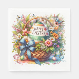 Osterkorb-Eier & Frühlingsblumen Serviette