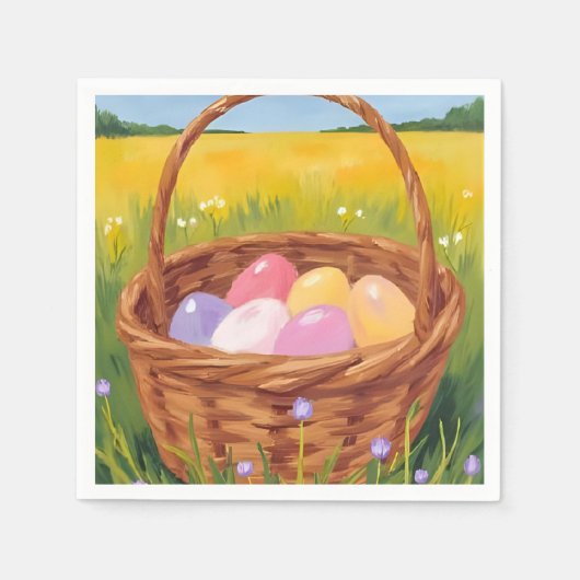 Osterkorb-Eierjagd Pastell Wasserfarbe Serviette (Vorderseite)