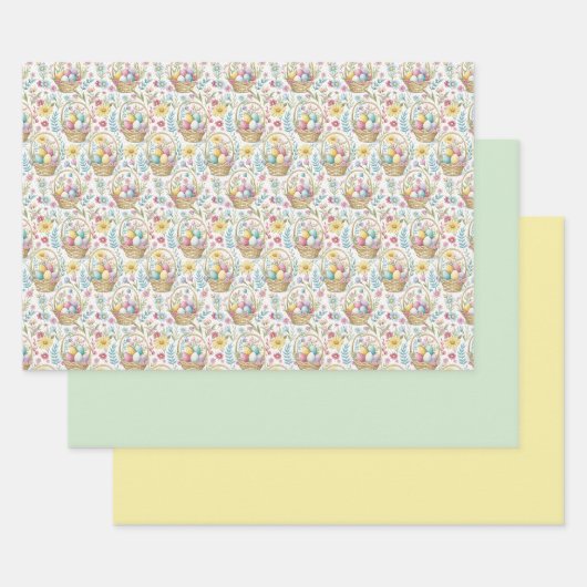 Osterkorb & Frühlings-Blumen-Trio Geschenkpapier Set (Set)