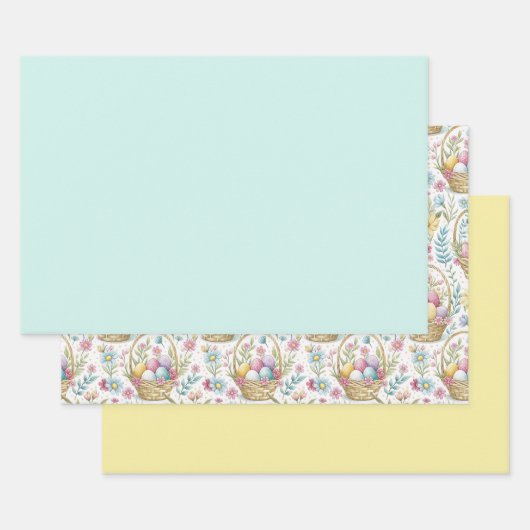 Osterkorb & Frühlings-Blumen-Trio Geschenkpapier Set (Set)
