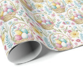 Osterkorb & Frühlingsblumenmuster Geschenkpapier (Rolleneckpunkt)