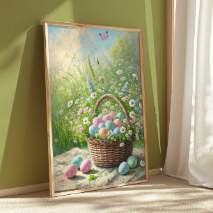 Osterkorb-Frühlingsplakat   Pastell-Ei-Wandkunst Poster