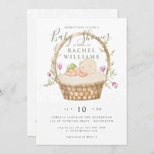 Osterkorb mit Babydusche Einladung (Vorne/Hinten)