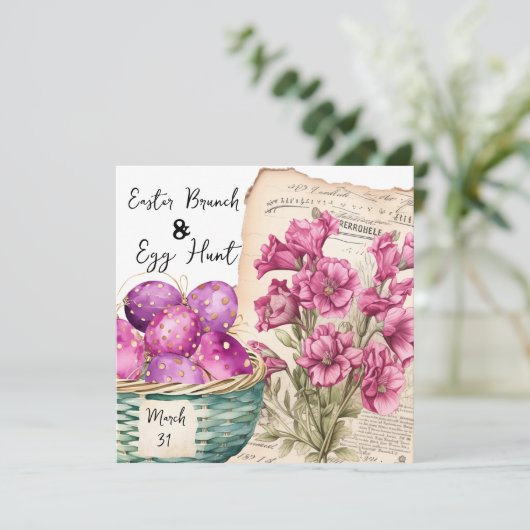 Osterkorb mit Eiern und östlichen Blume Einladung (Stehend Vorderseite)
