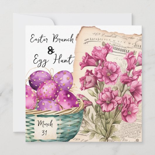 Osterkorb mit Eiern und östlichen Blume Einladung (Vorderseite)