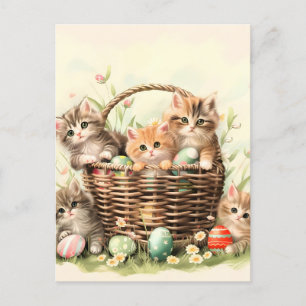 Osterkorb mit Frühlingskitten Feiertagspostkarte