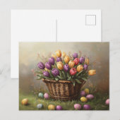 Osterkorb mit Tulpen und Eiern Postkarte (Vorne/Hinten)