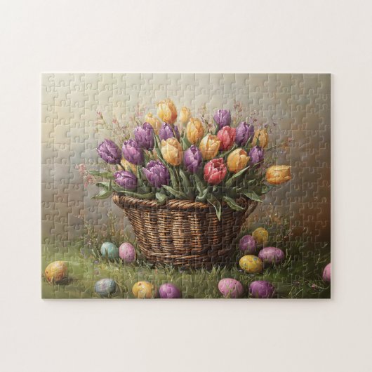 Osterkorb mit Tulpen und Eiern Puzzle (Horizontal)