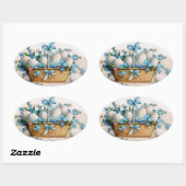 Osterkorb mit Vergessenheit-Me-Nots Ovaler Aufkleber (Blatt)