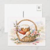 Osterkorb Wasserfarben Postkarte (Vorne/Hinten)