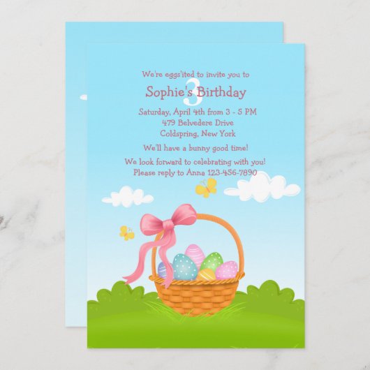 Osterkorb zum Geburtstag Einladung (Vorne/Hinten)