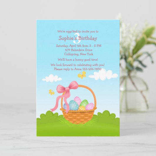 Osterkorb zum Geburtstag Einladung (Stehend Vorderseite)