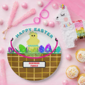 Osterkörbchen Gelb Streifen Kicheneier Pappteller (Party)