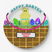 Osterkörbchen Gelb Streifen Kicheneier Pappteller (Vorderseite)