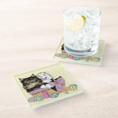 Osterkörbe Tabby Kitten Glasuntersetzer (Schrägansicht)