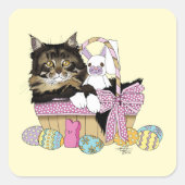 Osterkörbe Tabby Kitten Quadratischer Aufkleber (Vorderseite)