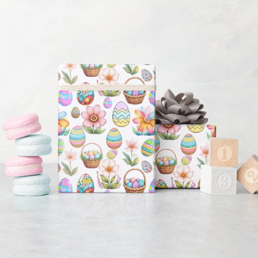 Osterkörbe und Eiermuster Geschenkpapier (Babyparty)
