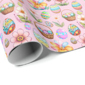 Osterkörbe und Eiermuster - weichrosa Geschenkpapier (Rolleneckpunkt)