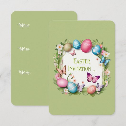 Osterkranz: Frohe Ostern -  Einladung (Vorne/Hinten)