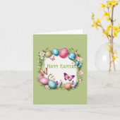 Osterkranz: Frohe Ostern -  Karte (Gelbe Blume)