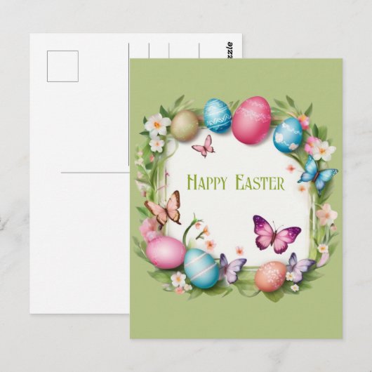 Osterkranz: Frohe Ostern - Postkarte (Vorne/Hinten)