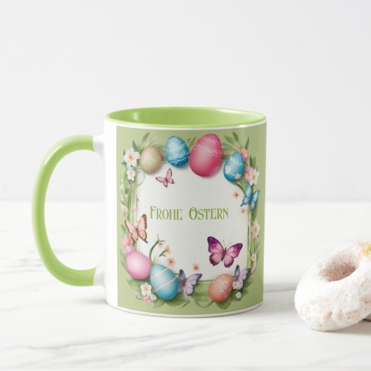 Osterkranz: Frohe Ostern - Tasse (Mit Donut)