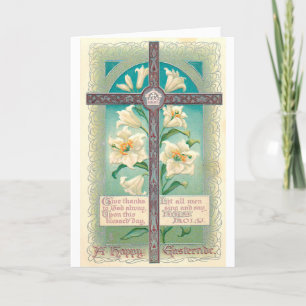 Osterkreuz im Vintage-Stil mit Gedichtkarte Feiertagskarte
