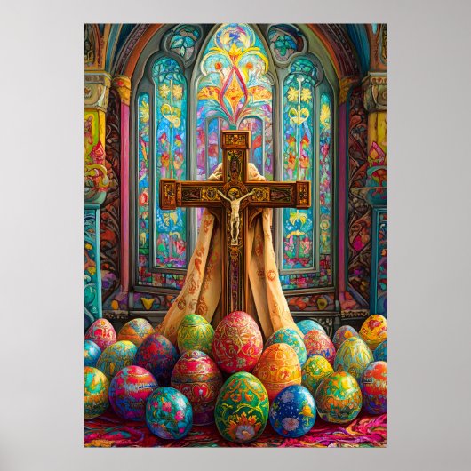 Osterkreuz Jesus Kirche Religiöse Kunst Poster (Vorne)