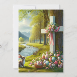 Osterkreuz mit Hase und Eiern Feiertagskarte
