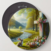 Osterkreuz mit Hasen und Eiern Button (Vorne & Hinten)