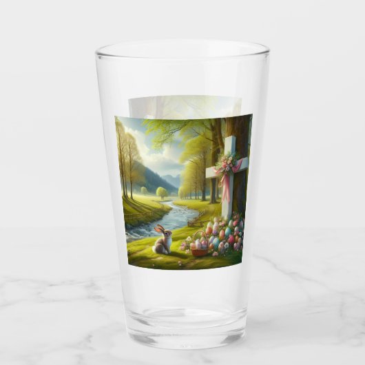 Osterkreuz mit Hasen und Eiern Glas (Vorderseite)