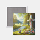 Osterkreuz mit Hasen und Eiern Magnet (Vorderseite/Rückseite)
